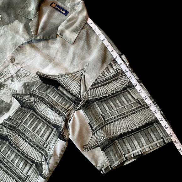 Y2K 00s Wingo Anime Graphic Japan Pagoda Button Down Shirt AOP Polyester Mens XL - Picture 9 of 11